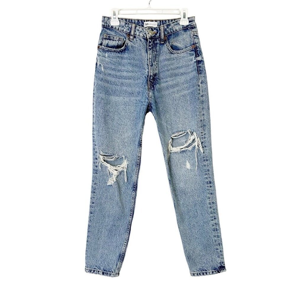 Zara High Rise Ankle Jeans Womens Size 6 Distressed‎